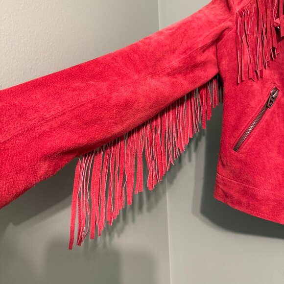 ~BLANK NYC | red suede fringe moto jacket |  XS - Picture 4 of 6